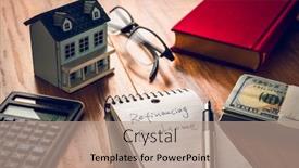  Presentation with notebook - Presentation theme consisting of refinancing-words-on-notebook background and a coral colored foreground