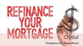  Presentation with mortgage - Beautiful slide deck featuring refined - hand with marker writing refinance backdrop and a coral colored foreground