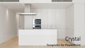 Presentation with kitchen furniture - Audience pleasing presentation theme consisting of refined - large kitchen with island backdrop and a light gray colored foreground