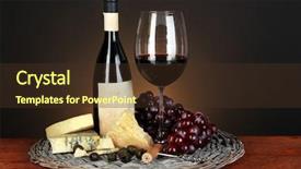  Presentation with wine cheese - Beautiful PPT layouts featuring refined still life of wine cheese and grapes on wicker tray on wooden table on brown background backdrop and a tawny brown colored foreground