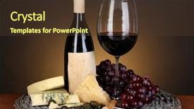  Presentation with wine cheese - Beautiful slides featuring refined still life of wine cheese and grapes on wicker tray on wooden table on brown background backdrop and a tawny brown colored foreground