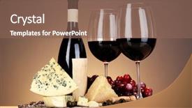  Presentation with wine cheese - Slide deck featuring refined still life of wine cheese and grapes on wicker tray on wooden table on beige background background and a violet colored foreground