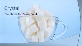  Presentation with sugar - Colorful slide deck enhanced with refined sugar in glass cup on blue background backdrop and a sky blue colored foreground