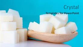  Presentation with sugar - Audience pleasing slide deck consisting of refined-sugar-in-wooden-spoon backdrop and a teal colored foreground