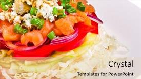  Presentation with blue cheese - PPT layouts consisting of refined vegetable salad with blue cheese and salmon background and a lemonade colored foreground