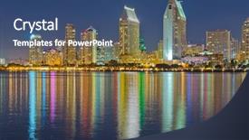  Presentation with city night - PPT theme with reflected in water san diego background and a ocean colored foreground