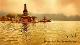  Presentation with temple - Slide deck with reflecting god - balinese temple situated background and a gold colored foreground