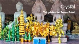  Presentation with all about cambodia - Slide set having reflecting god - statues of buddha in kbal background and a gray colored foreground