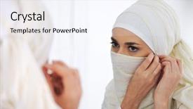  Presentation with mirror reflection - Slides with reflection identity - beautiful muslim woman looking background and a sky blue colored foreground