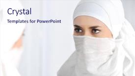  Presentation with muslim teen - Theme featuring reflection identity - beautiful muslim woman looking background and a sky blue colored foreground