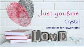  Presentation with fingerprint - Presentation design consisting of reflection identity - books with word love background and a sky blue colored foreground