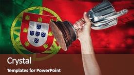  Presentation with trophy award hand holding - Presentation theme enhanced with reflection identity - happy rugby player holding trophy background and a tawny brown colored foreground