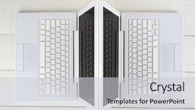  Presentation with laptop computers around the world - Amazing theme having reflection identity - high angle shot of two backdrop and a light gray colored foreground