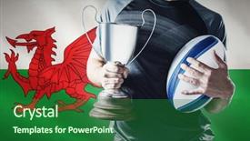  Presentation with golf player playing - PPT theme with reflection identity - midsection of successful rugby player background and a forest green colored foreground