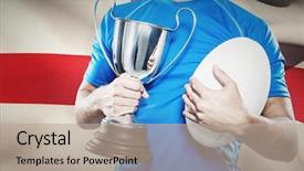  Presentation with england flat - PPT theme with reflection identity - rugby player holding trophy background and a mint green colored foreground