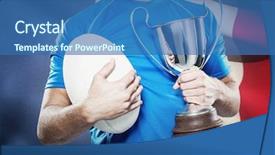  Presentation with france flag - Audience pleasing PPT theme consisting of reflection identity - rugby player holding trophy backdrop and a teal colored foreground