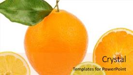  Presentation with orange fruit - Slide deck consisting of reflection of an orange symbolic photo for healthy vitamins with fresh fruit background and a gold colored foreground
