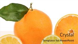  Presentation with orange fruit - Presentation with reflection of an orange symbolic photo for healthy vitamins through fresh fruit background and a gold colored foreground