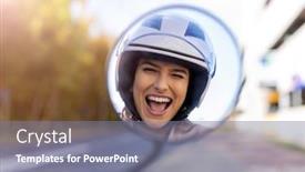  Presentation with mirror reflection - Amazing slide deck having reflection of beautiful young woman in motor scooter mirror backdrop and a gray colored foreground