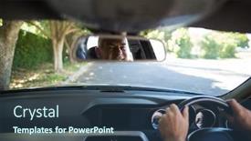  Presentation with rear view mirror - PPT theme having reflection of senior man on rear view mirror in car background and a ocean colored foreground