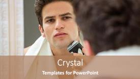  Presentation with mirror reflection - Slide set with reflection of smart young man in mirror shaving with trimmer background and a coral colored foreground