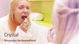  Presentation with reflection - PPT theme featuring reflection of woman spraying medicine background and a  colored foreground