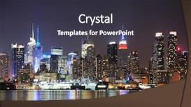  Presentation with taxi cabs new york city - Audience pleasing presentation theme consisting of reflection over hudson river view backdrop and a dark gray colored foreground