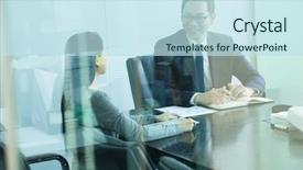  Presentation with conference - Beautiful PPT theme featuring reflection person - colleagues meeting in conference room backdrop and a sky blue colored foreground