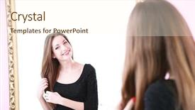  Presentation with mirror reflection - PPT layouts having reflection person - young beautiful woman standing front background and a cream colored foreground