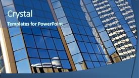  Presentation with skyscraper - PPT theme with reflections in a blue mirror background and a ocean colored foreground