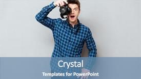  Presentation with young students working in groups - Theme with reflex action - surprised young man photographer working background and a teal colored foreground