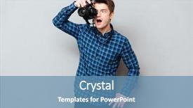  Presentation with old wite man and his music - Beautiful presentation theme featuring reflex action - surprised young man photographer working backdrop and a teal colored foreground