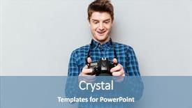  Presentation with funny - Beautiful slides featuring reflex action - young funny man looking backdrop and a teal colored foreground