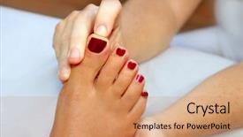  Presentation with massage therapy - Beautiful PPT theme featuring vital organs - reflexology woman feet massage therapy backdrop and a coral colored foreground