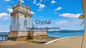  Presentation with tree river - PPT theme having reflux - lisbon portugal tower belem background and a light blue colored foreground