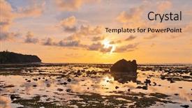  Presentation with tropical beach sunset - Presentation design having reflux - tropical beach in ebb time background and a coral colored foreground