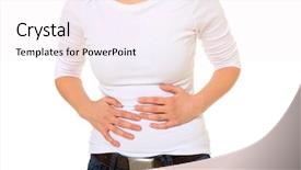  Presentation with young woman - Audience pleasing theme consisting of reflux - young woman suffering from stomachache backdrop and a sky blue colored foreground