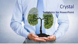  Presentation with lungs - PPT theme with reforestation - lungs shaped tree in palms background and a sky blue colored foreground