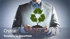  Presentation with recycling - Colorful presentation design enhanced with reforestation - tree in palms backdrop and a gray colored foreground