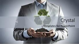  Presentation with recycling - Colorful PPT layouts enhanced with reforestation - tree in palms backdrop and a light gray colored foreground