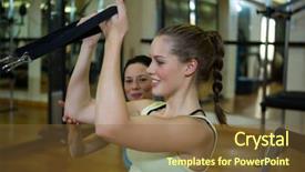  Presentation with exercise trainer - Colorful PPT theme enhanced with reform - female trainer assisting woman backdrop and a  colored foreground