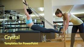  Presentation with exercise trainer - Colorful slide set enhanced with reform - female trainer assisting woman backdrop and a tawny brown colored foreground