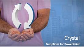  Presentation with recycle - Cool new presentation theme with refresh recycle icon symbol backdrop and a teal colored foreground