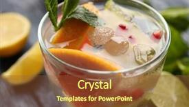  Presentation with pomegranate - Beautiful presentation featuring refreshing cocktail with ice mint pomegranate seeds and slices of fruits backdrop and a tawny brown colored foreground