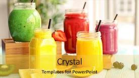  Presentation with smoothie - Beautiful presentation design featuring refreshing fruit smoothie on table backdrop and a yellow colored foreground