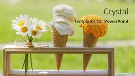  Presentation with ice cream cones - PPT theme having refreshing-ice-cream-in-waffle background and a soft green colored foreground