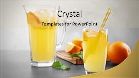  Presentation with child drinking water from glass - Colorful presentation theme enhanced with refreshing orange drink on table backdrop and a lemonade colored foreground