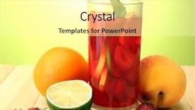  Presentation with green glass - Cool new slide deck with refreshing sangria in glass with fruits on wooden table on green background backdrop and a blonde colored foreground