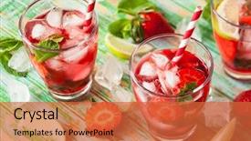  Presentation with strawberry - Cool new presentation theme with refreshing summer drink with strawberry backdrop and a red colored foreground