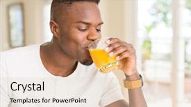  Presentation with drinking glass - Colorful presentation theme enhanced with refreshments - handsome young african man drinking backdrop and a lemonade colored foreground